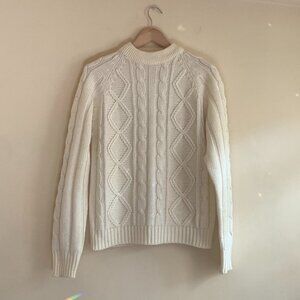 VINTAGE 1970s Sigallo Cream Mock Neck Fisherman Knit Sweater